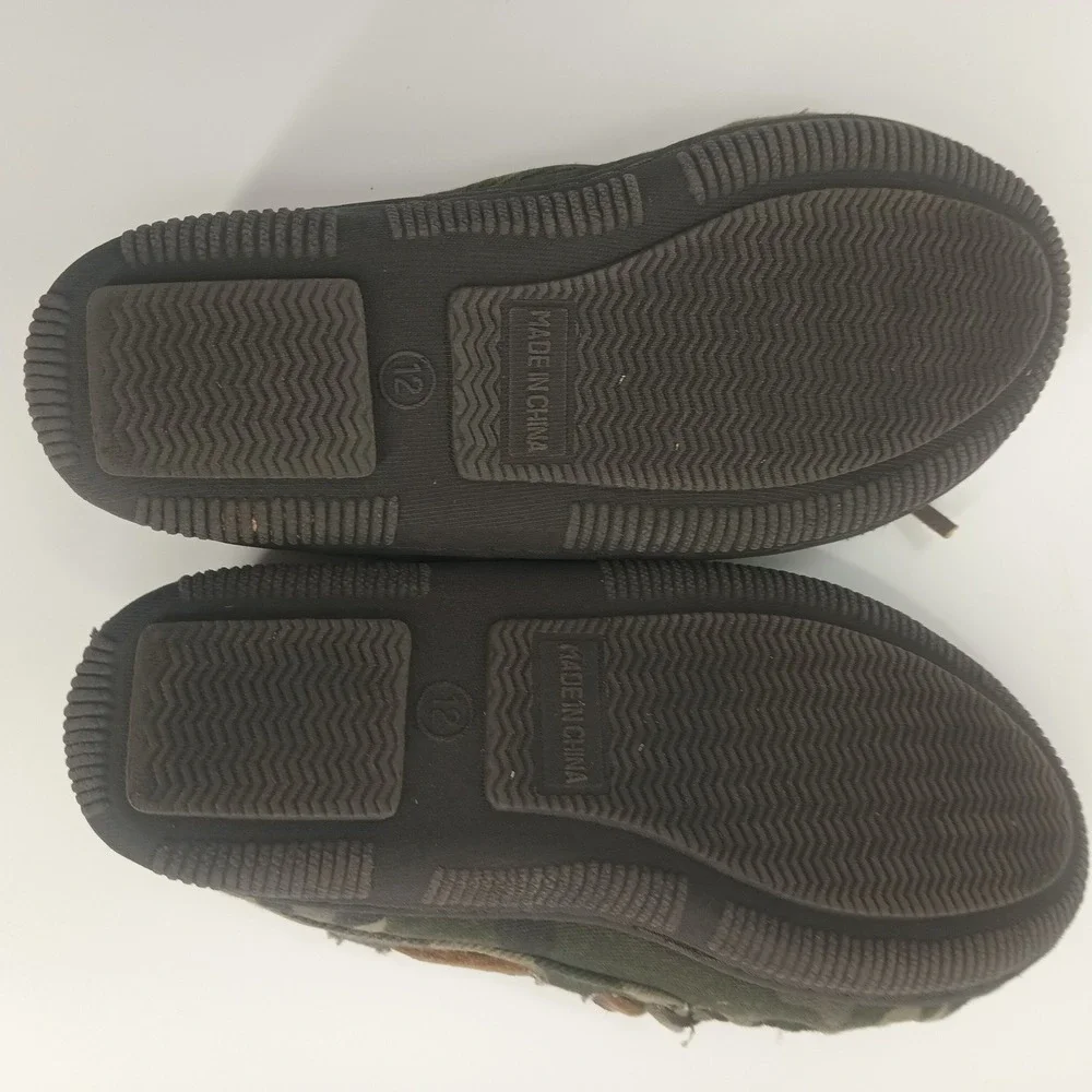 Minnetonka Kids Camo Faux Fur Lined Moccasin Slippers Green Brown 48530 Size 12